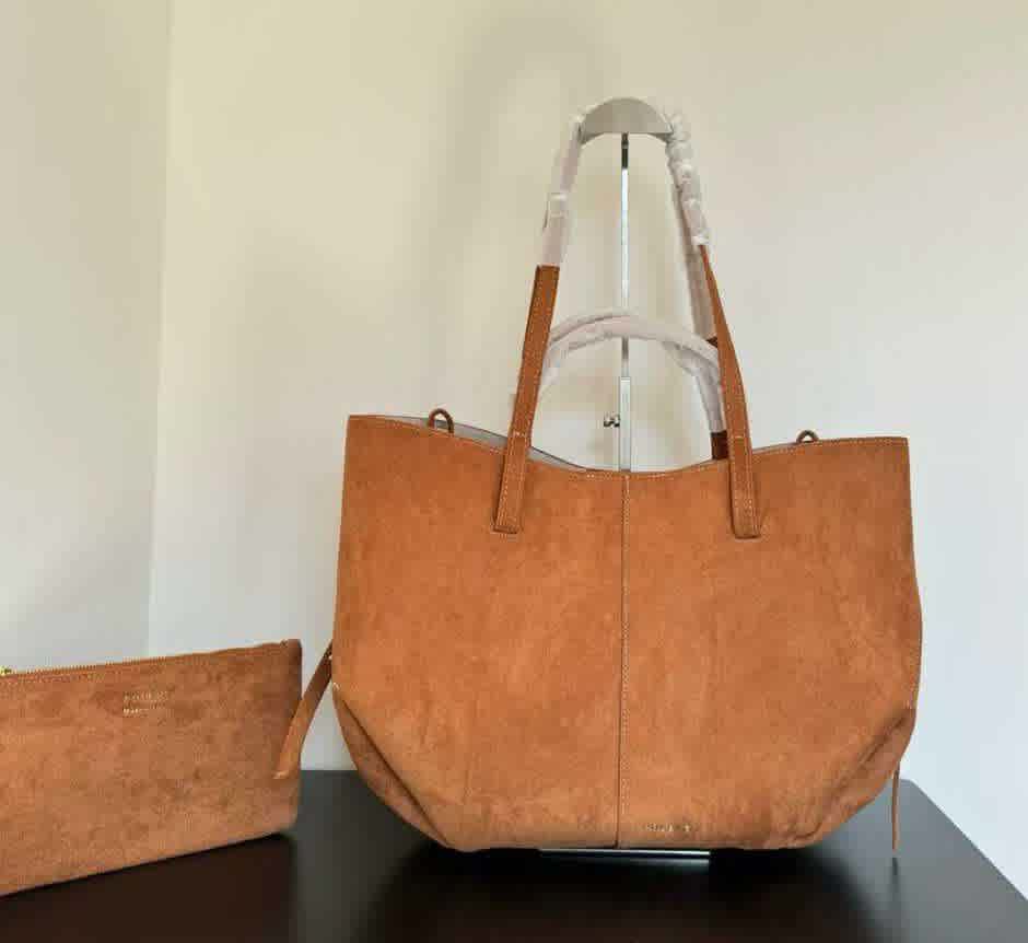 Light Brown Polène Suede Brown Leather Tote Bag