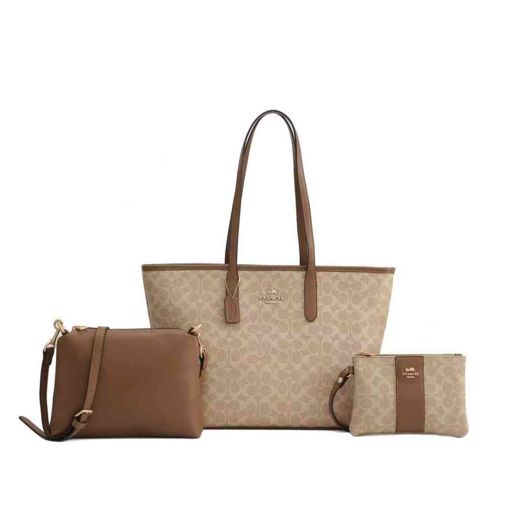Light Brown Coach Willow Laurel Black Tote Bag