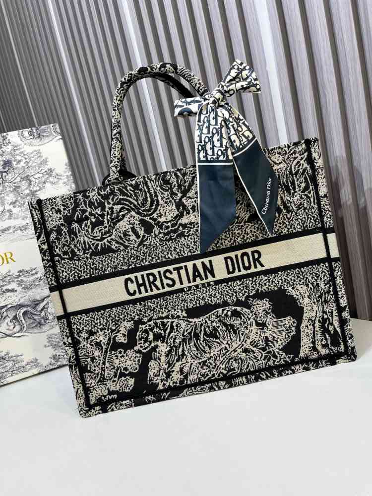 Black Lady Dior Embroidered Red Tote Bag