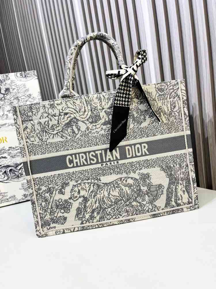 Grey Lady Dior Embroidered Red Tote Bag