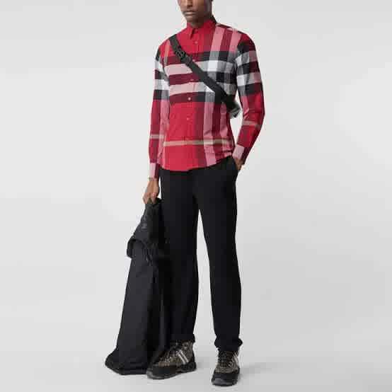 Red Burberry Checked Grey Premium Shirt