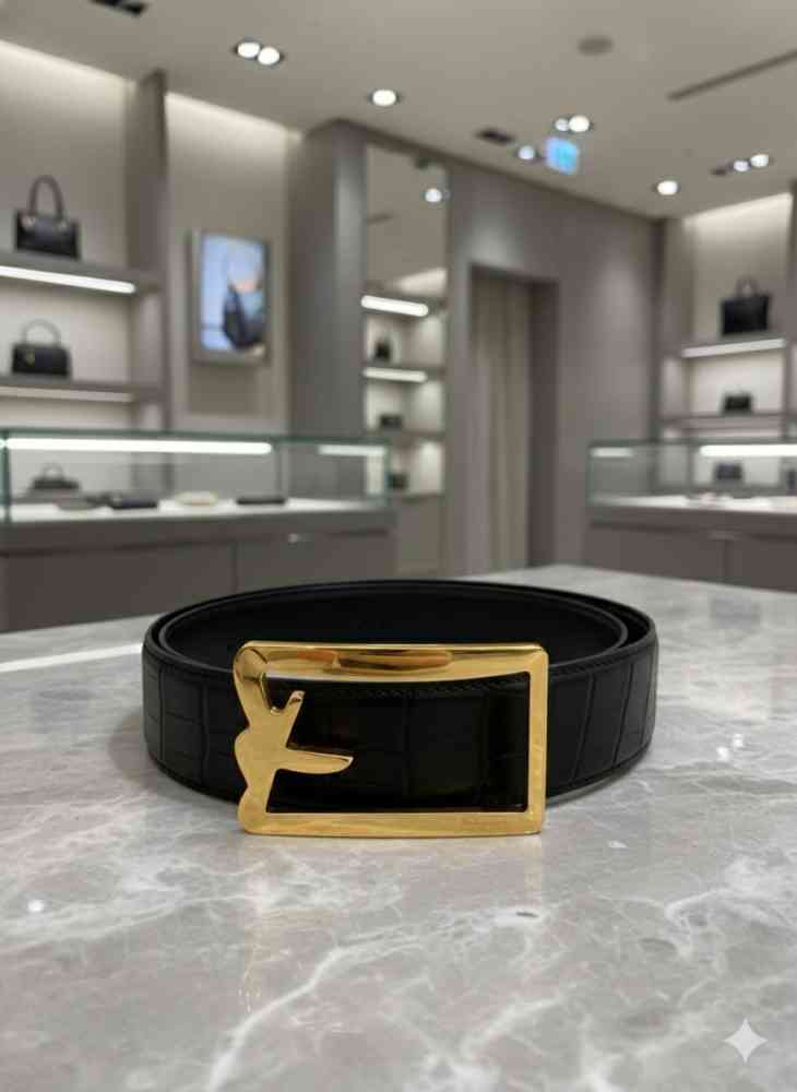Salvatore Ferragamo Golden & Black Premium Quality Leather Belt-thumb-0