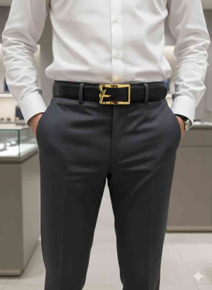 Salvatore Ferragamo Golden & Black Premium Quality Leather Belt-thumb-3