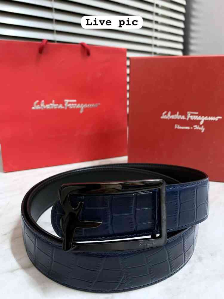 Silver/blue Salvatore Ferragamo Golden & Black Premium Quality Leather Belt