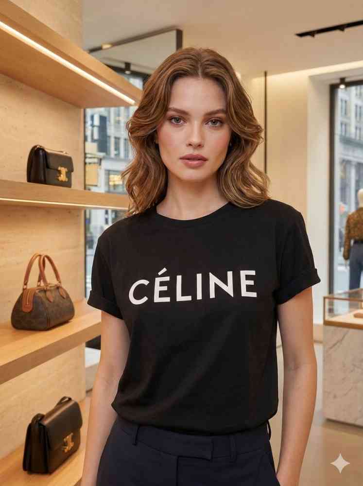 Black Celine Green Premium Quality Women T-shirt