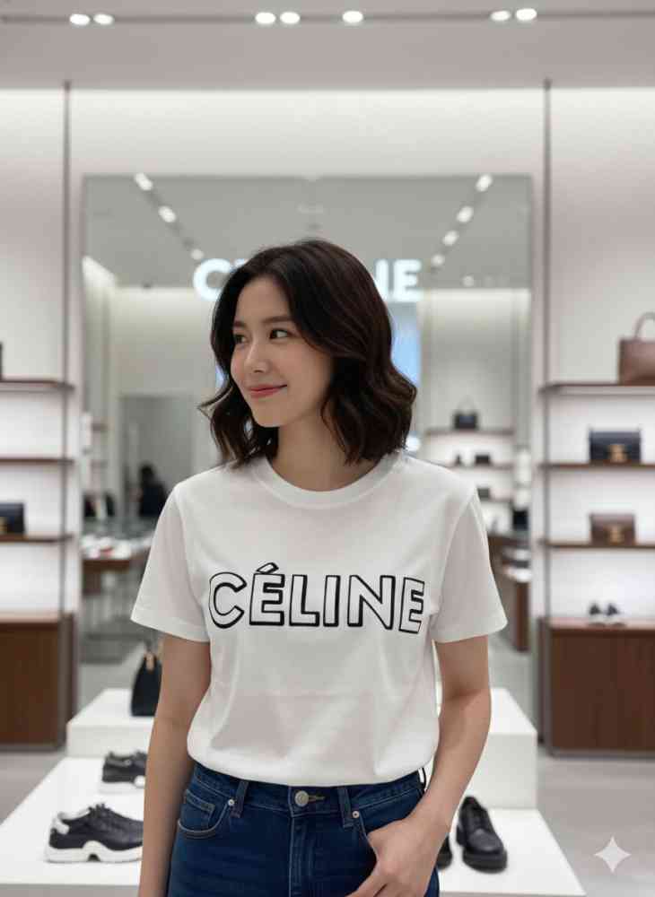 White Celine Green Premium Quality Women T-shirt