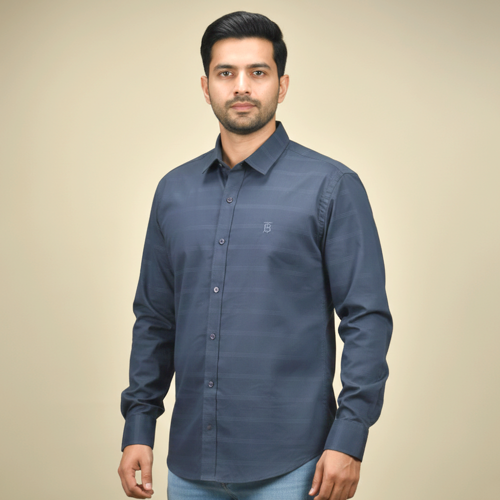 Navy Blue Burberry Light Green Premium Quality Shirt