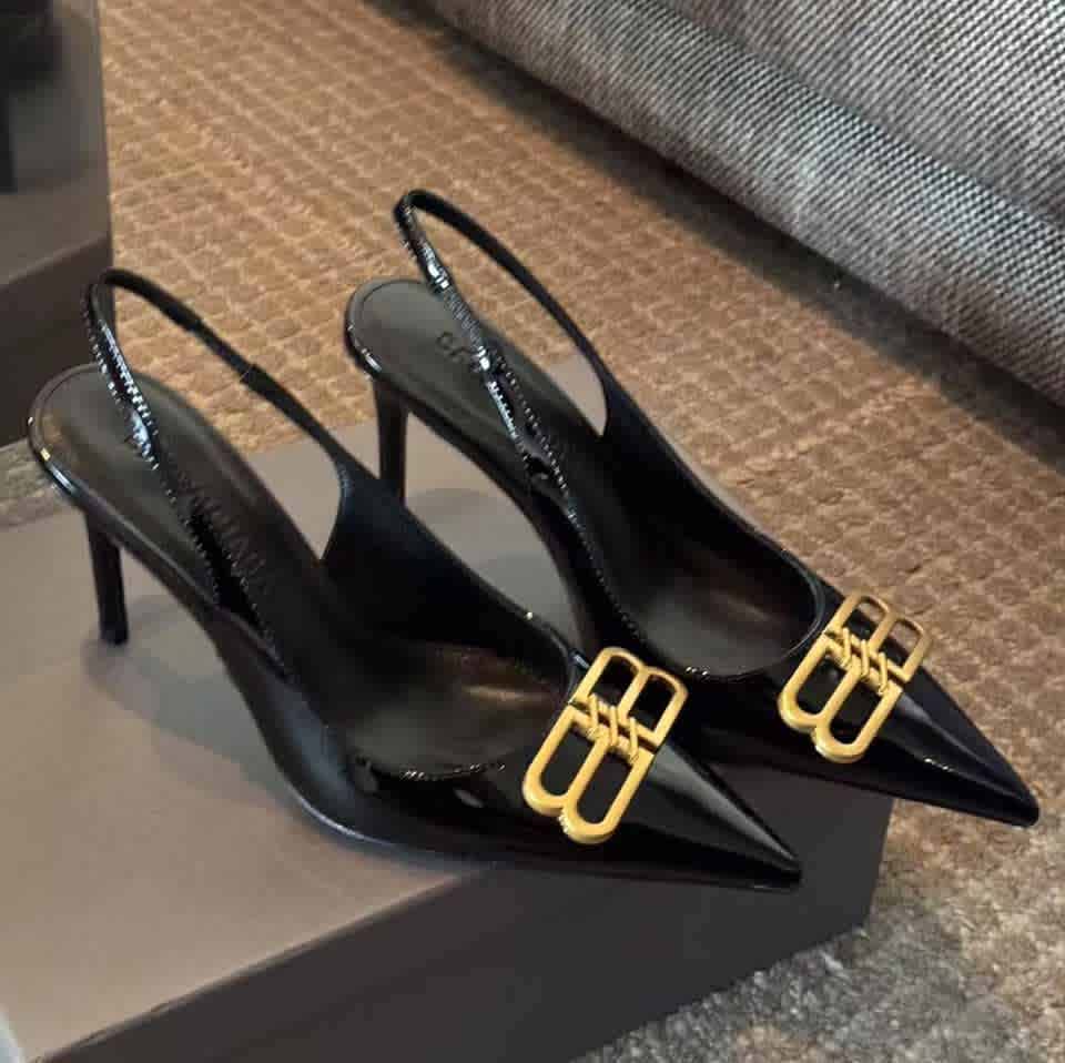 Balenciaga BB Black Mid High Heel Sandals-thumb-0