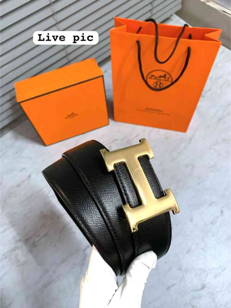 Hermes Golden Premium Quality Leather Belt-thumb-3