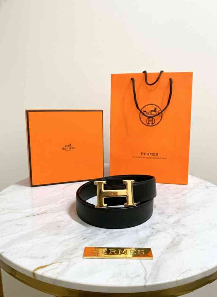 Hermes Golden Premium Quality Leather Belt-thumb-2