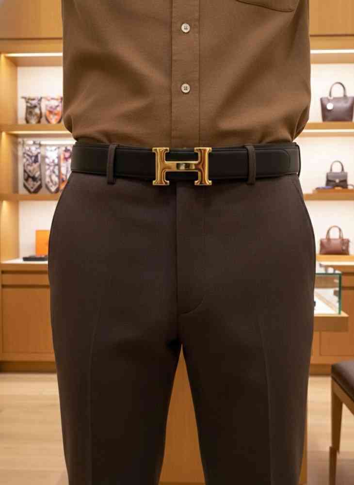 Hermes Golden Premium Quality Leather Belt-thumb-4