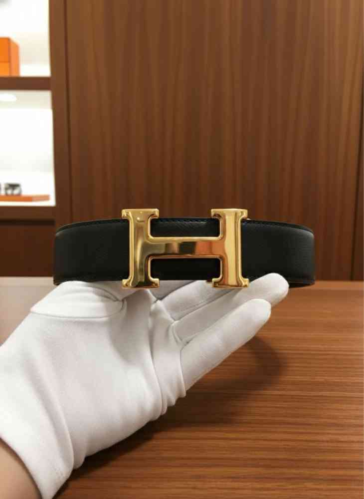 Hermes Golden Premium Quality Leather Belt-thumb-1