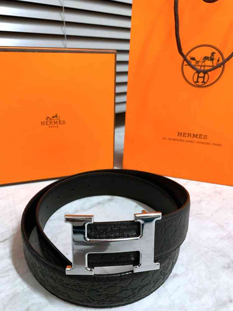 Hermes Silver Premium Quality Leather Belt-3