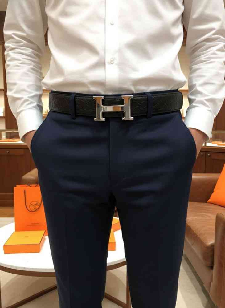 Hermes Silver Premium Quality Leather Belt-4