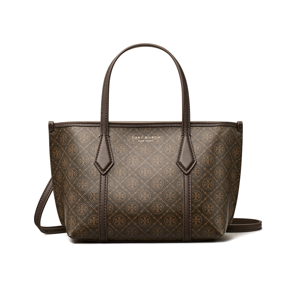 Dark Brown Tory Burch Perry Black Small Embossed Tote Bag