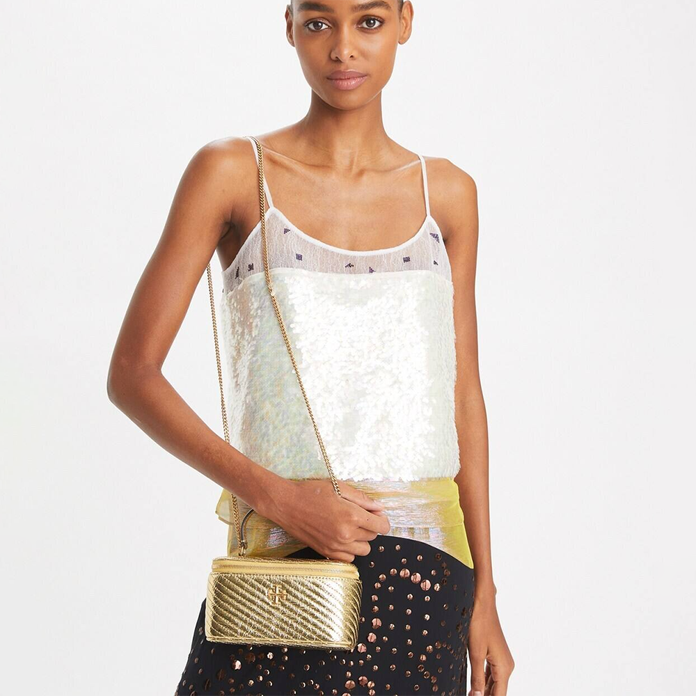 Tory Burch Golden Kira Metallic Moto Quilt Handbag-4