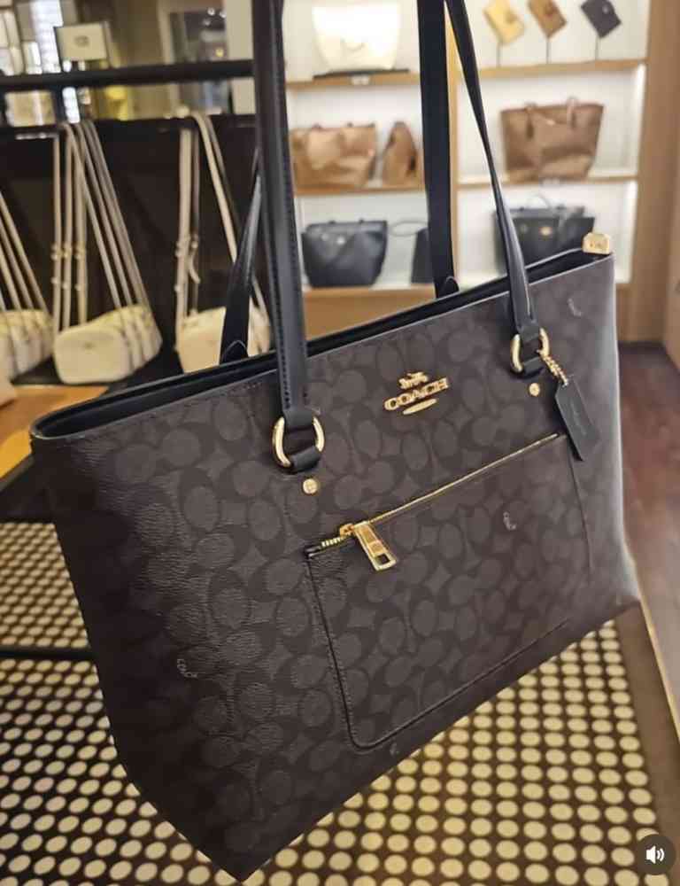 Black Coach Station Brown Tote Bag