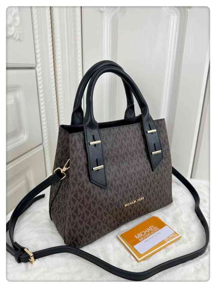 Black Michael Kors Signature Boston Dark Brown Leather Tote Bag