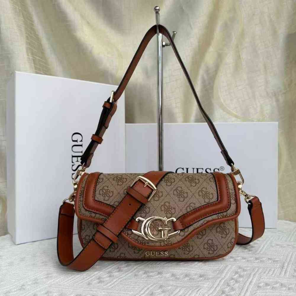 Brown Guess Dea Flap Black Shoulder Bag