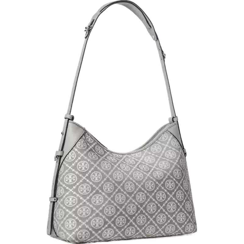 Cream Tory Burch Monogram Brown Contrast Embossed Shoulder Bag