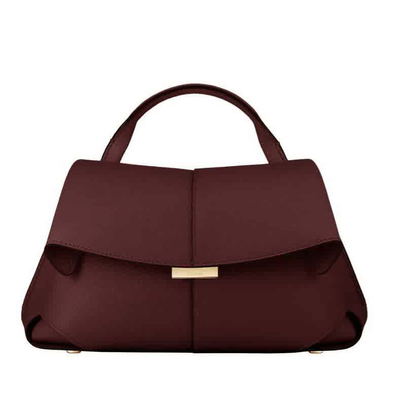 Maroon Polène Mokki Textured Beige suede Handbag