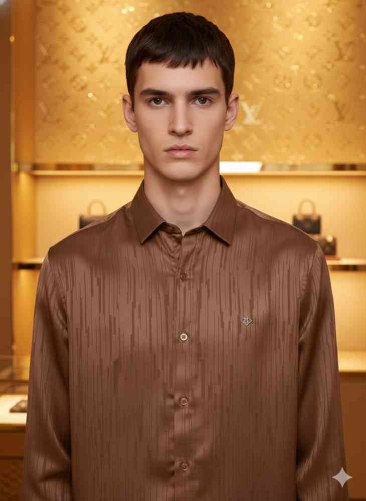 Brown Louis Vuitton Monogram Grey Premium Cotton Shirt