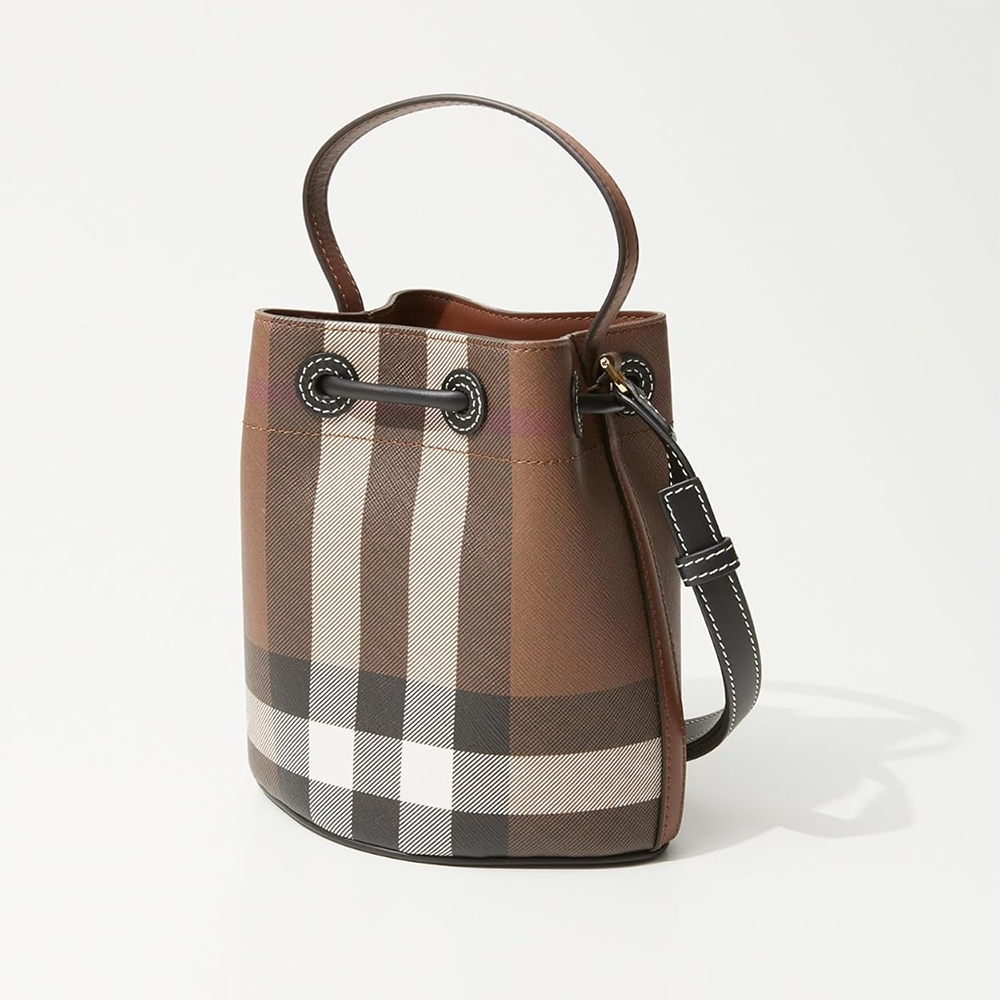 Burberry Dark Birch Brown Checked Bucket Bag-1