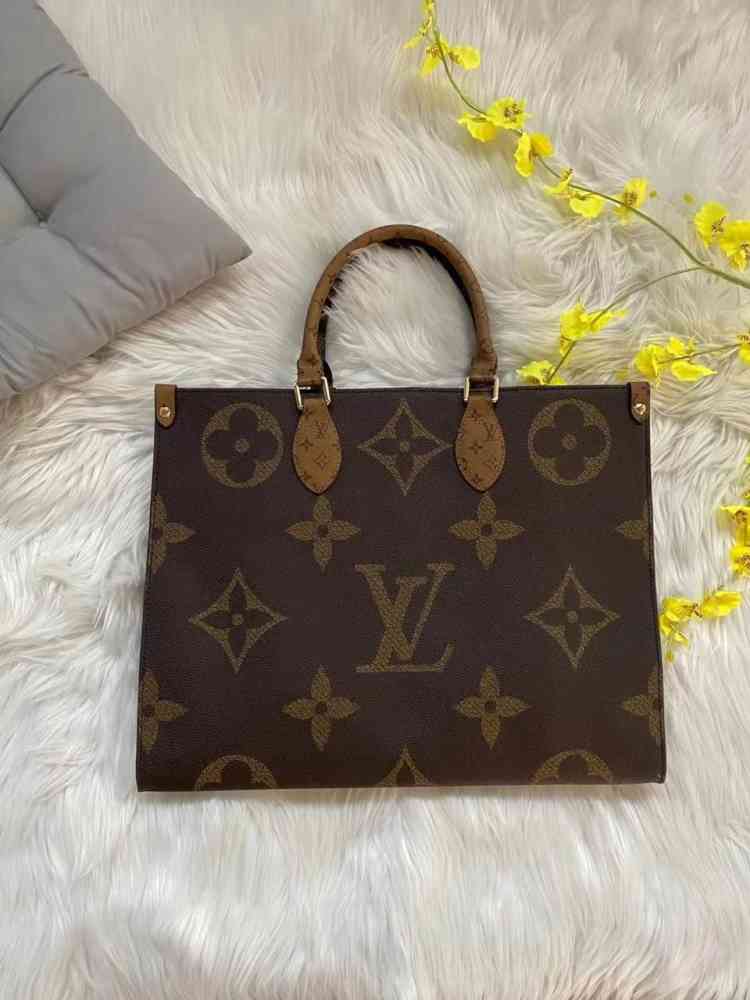 Brown Louis Vuitton Onthego MM Black Tote Bag