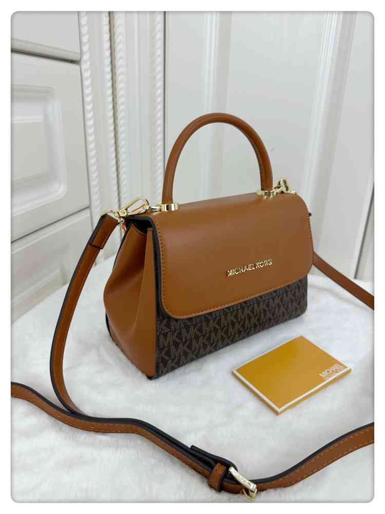 Brown Michael Kors Ava Top Beige Leather Handbag