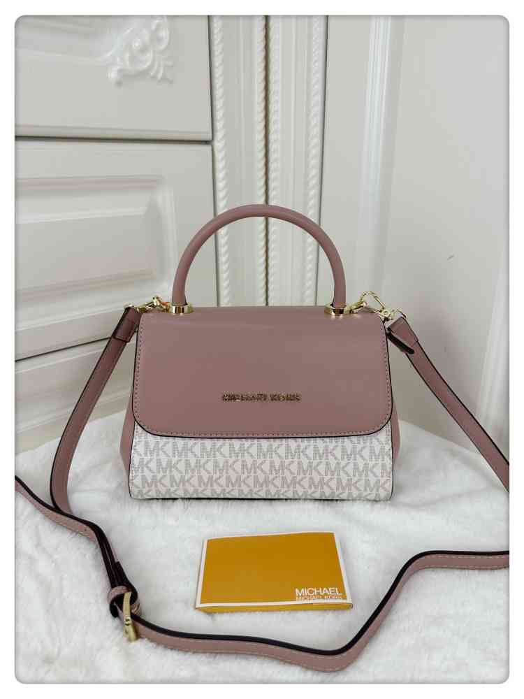 Pink Michael Kors Ava Top Beige Leather Handbag