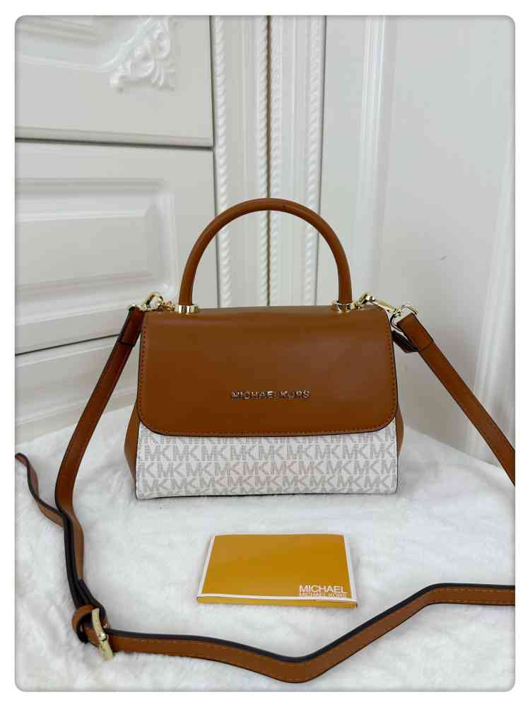 White Michael Kors Ava Top Beige Leather Handbag