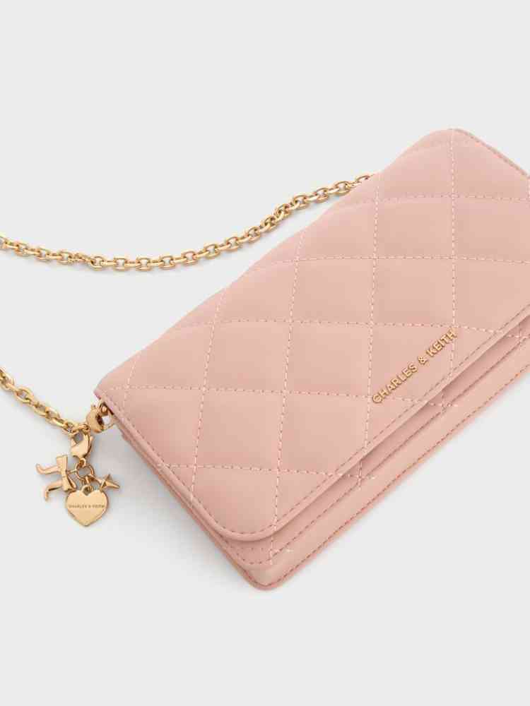 Pink Charles & Keith Arrietty Quilted Qiki Black Sling Bag