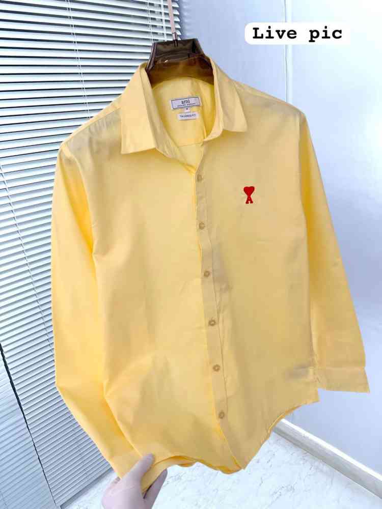 Ami Paris Heart Logo Yellow Striped Shirt-2