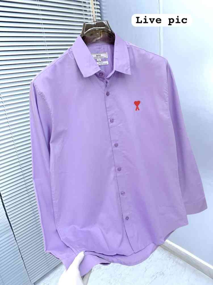 Ami Paris Heart Logo Purple Striped Shirt-2