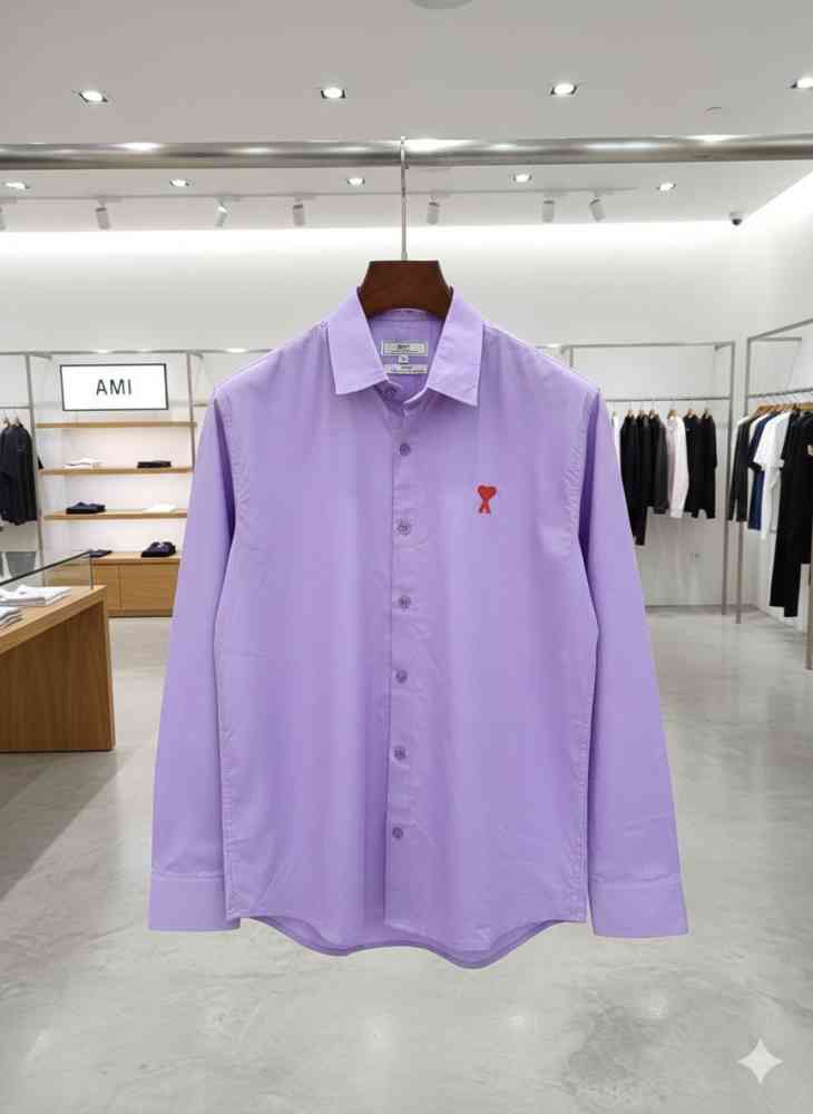 Ami Paris Heart Logo Purple Striped Shirt-1