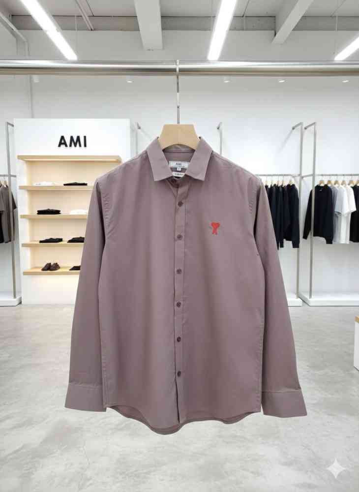 Ami Paris Heart Logo Purple Striped Shirt-1