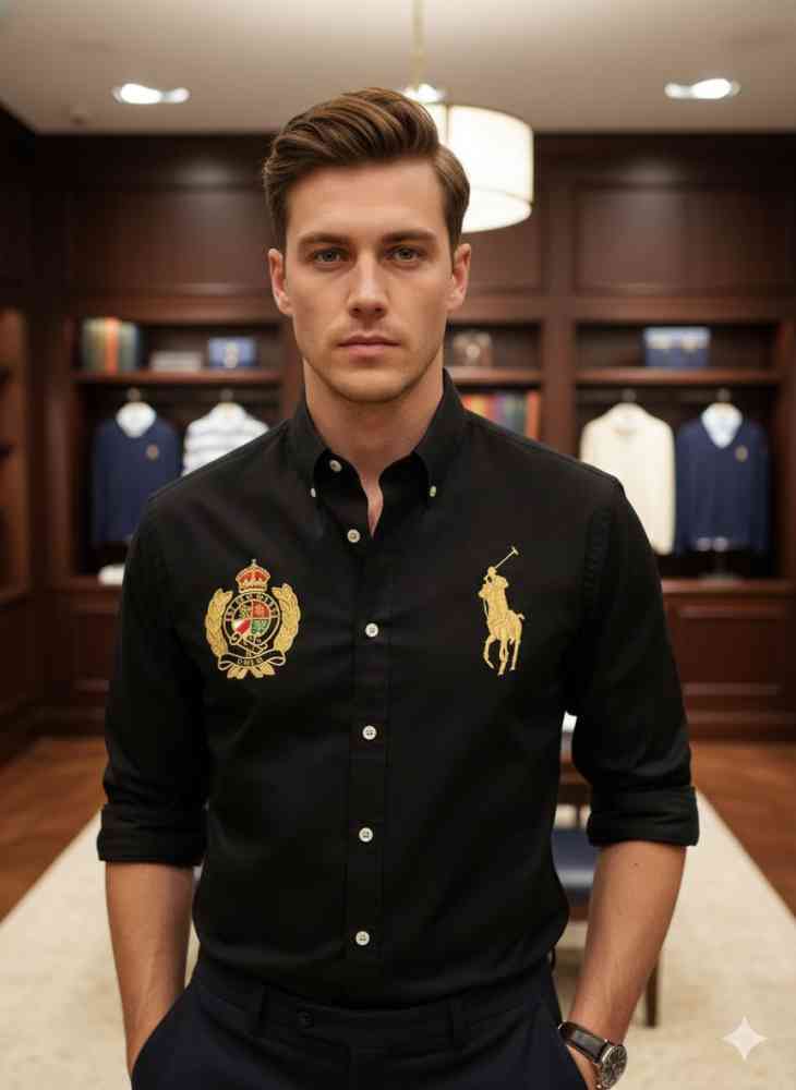 Ralph Lauren Embroidered Black Premium Cotton Shirt-thumb-1