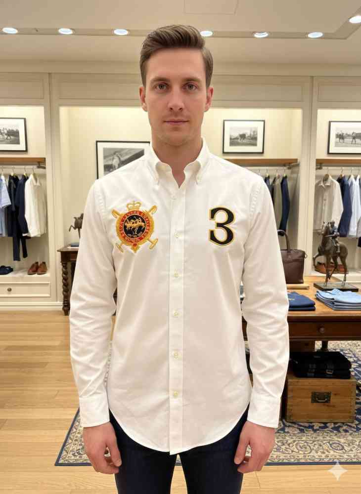 White Ralph Lauren Embroidered Black Premium Cotton Shirt