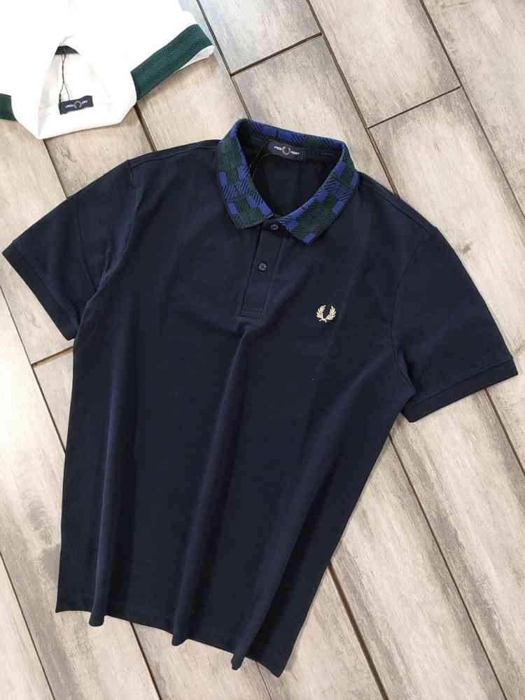 Blue Fred Perry Embroidered logo Black Premium T-shirt