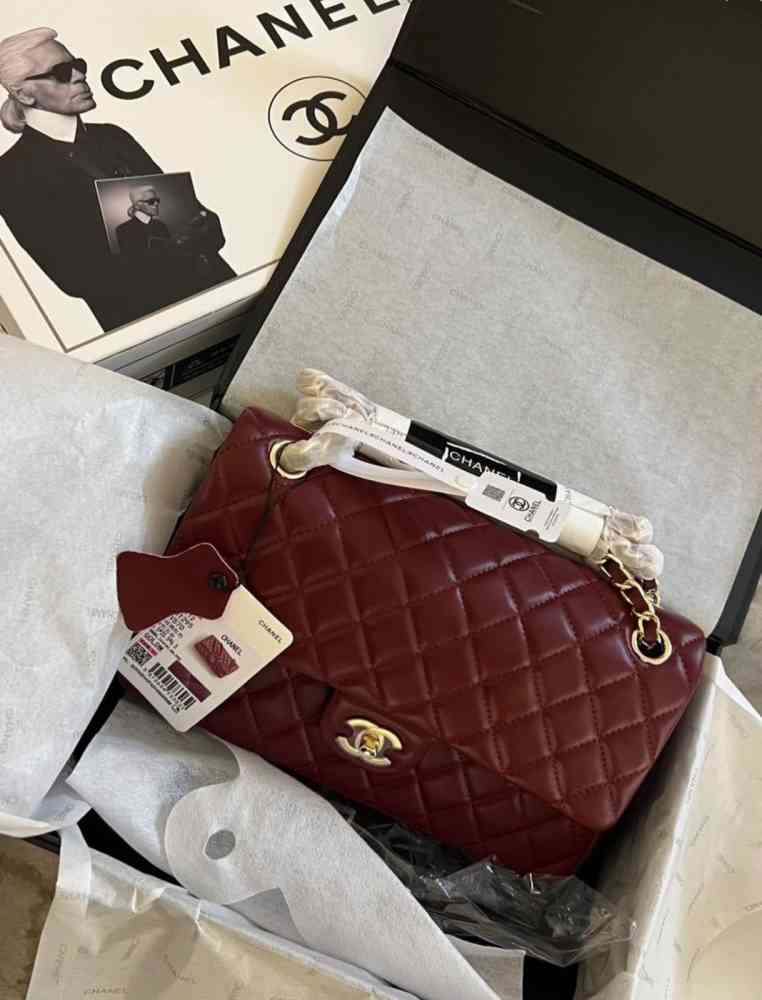 Wine Chanel White Classic Jumbo 25 Sling Bag