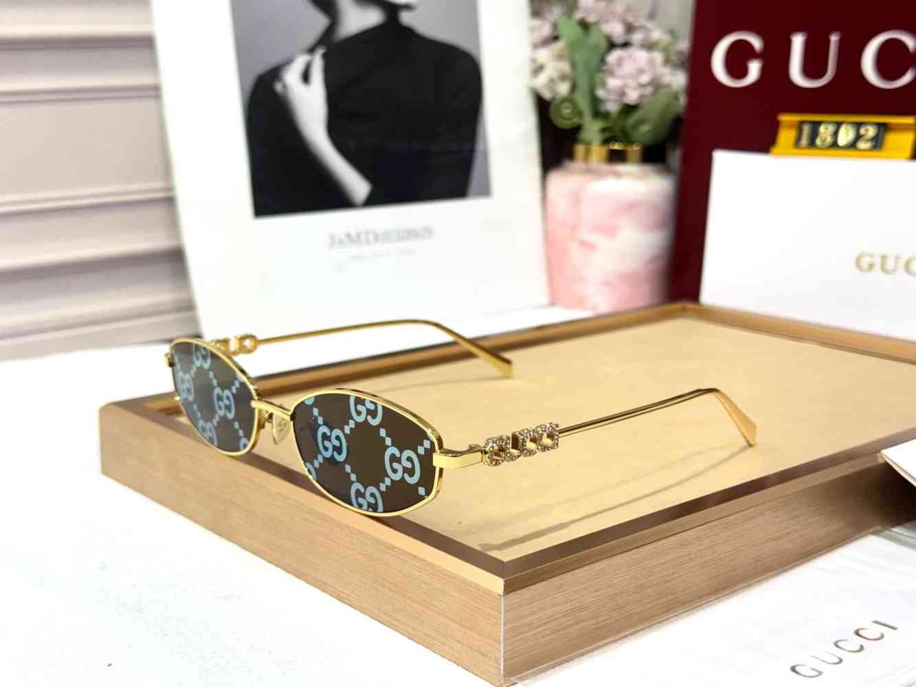 Golden Gucci Black Women's Sunglasses