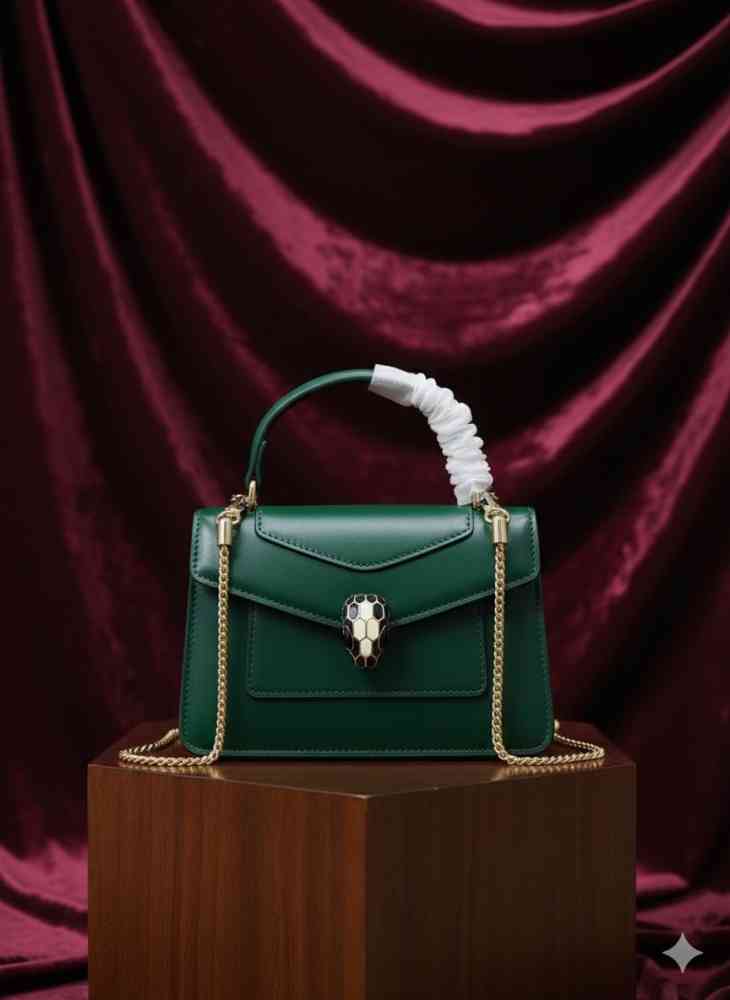 Green Bvlgari Serpenti Forever Top Black Handbag