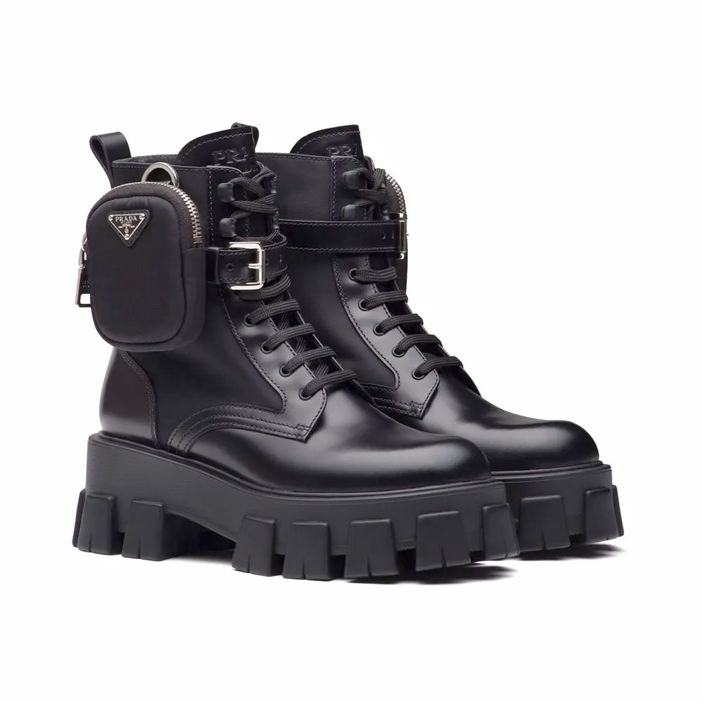 Prada Black Monilith Premium Lace Up Boot-thumb-1