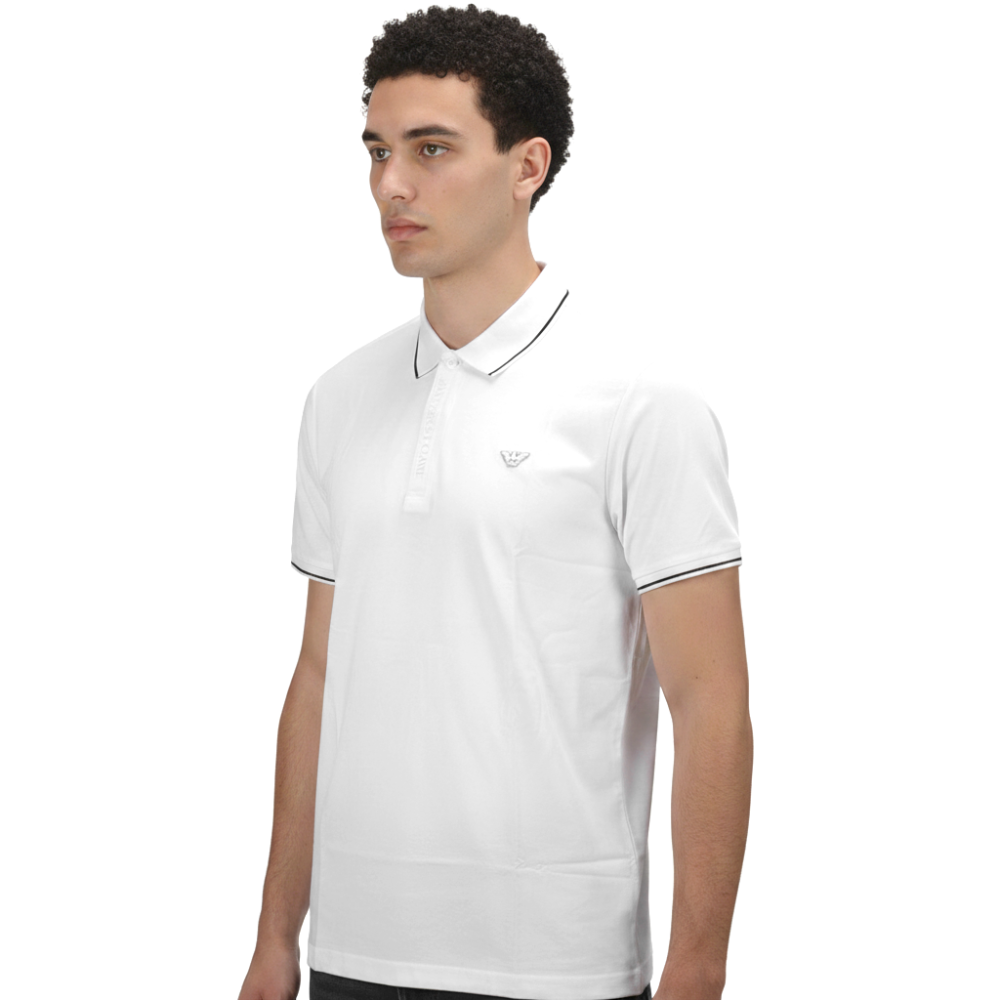 White Giorgio Armani Embroidered logo Dark Blue Polo T-shirt