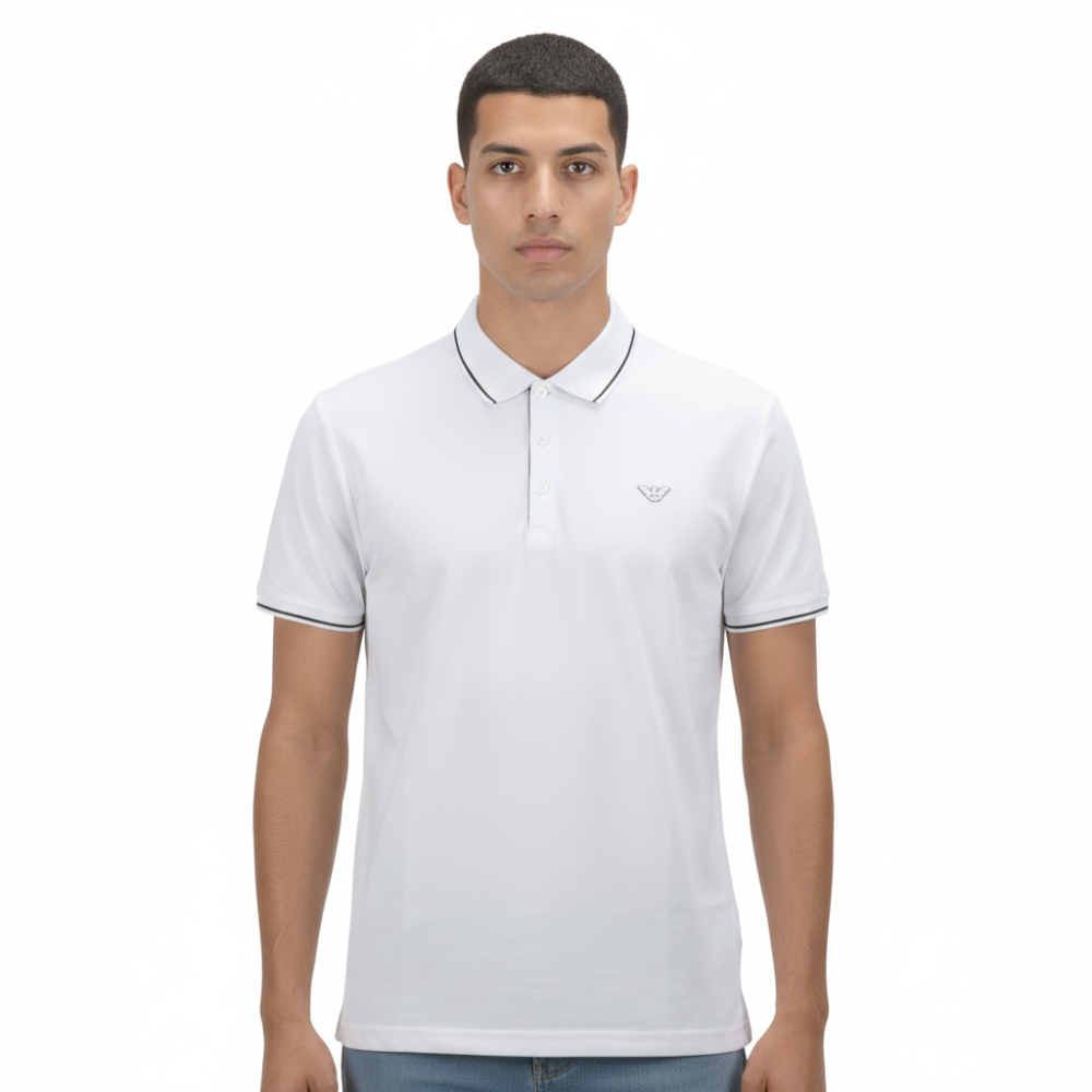 Giorgio Armani Embroidered logo White Polo T-shirt-thumb-1