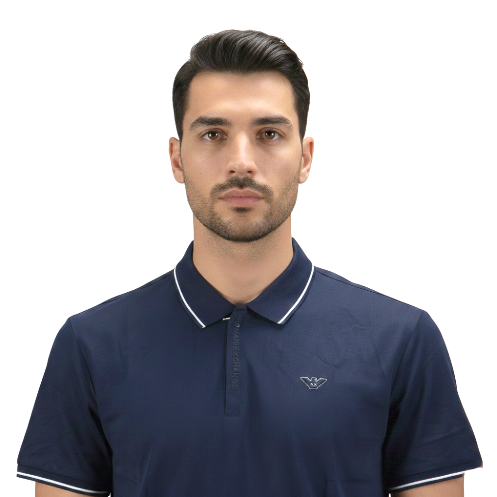 Giorgio Armani Embroidered logo Dark Blue Polo T-shirt-4