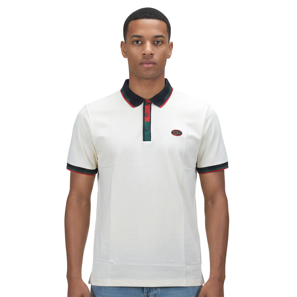 White Gucci Embroidered logo Cream Cotton Polo T-shirt