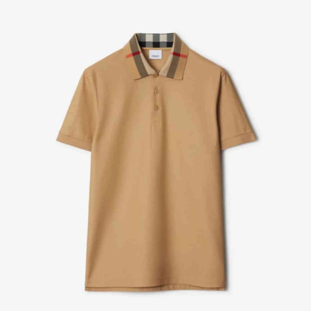Brown Burberry Check Collar Black Polo Tshirt
