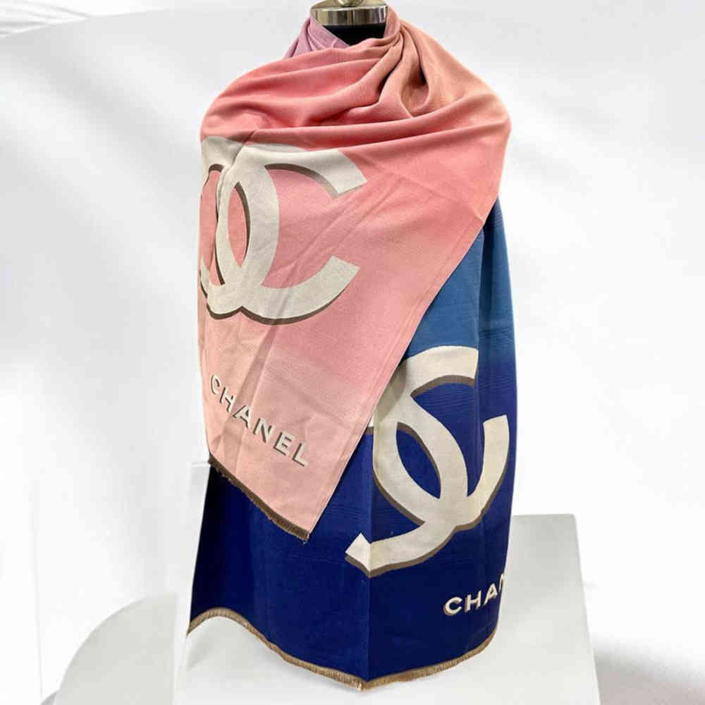 Pink & Blue Chanel Gey Semi Wollen Stole