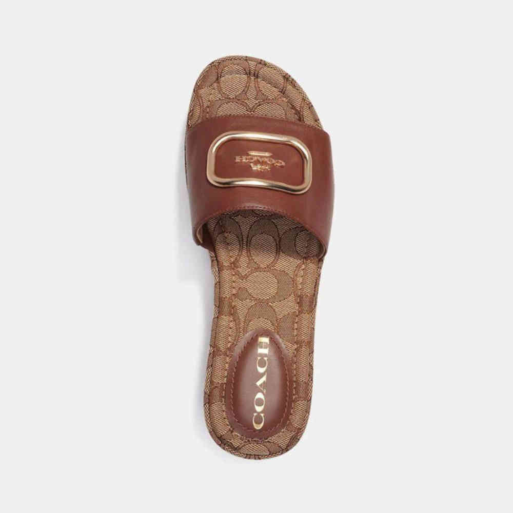 Coach Brown Canvas Print Women's Flat Sandal-thumb-0